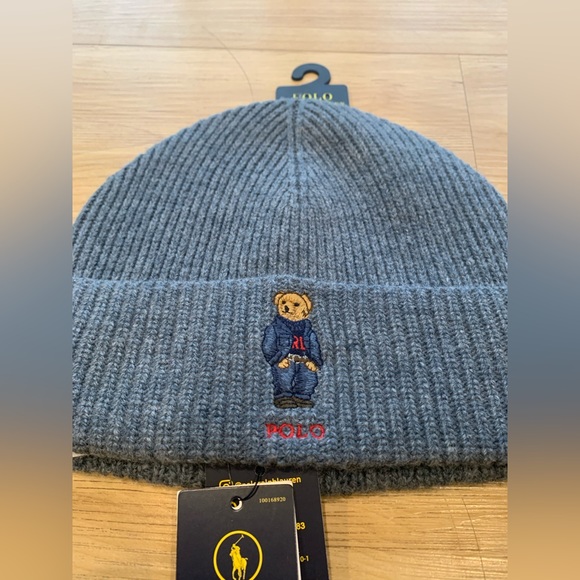 Polo Ralph Lauren Men’s Solid Denim Polo Bear Ribbed Cuffed Beanie Blue NWT OSFA - Picture 2 of 3